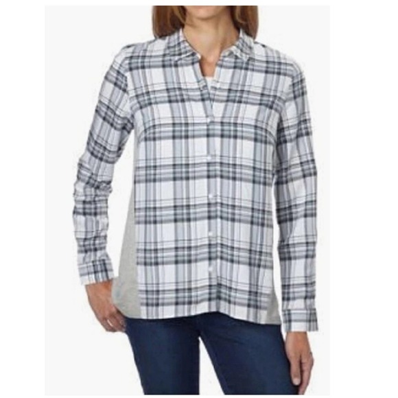 G.H. Bass & Co. Tops - G.H. Bass & Co. Plaid Button Down Shirt Women's Gray White Long Sleeve